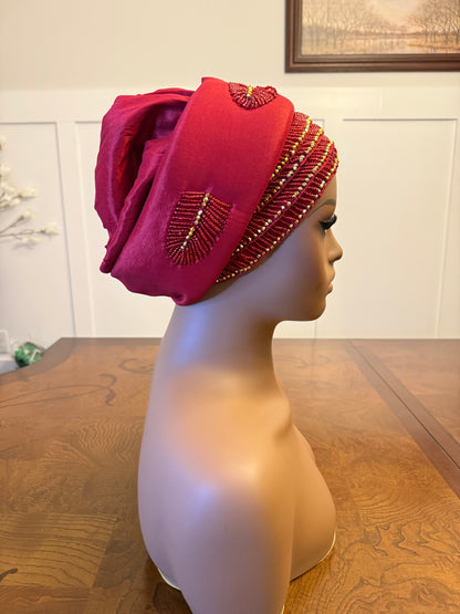 African 2/3 in 1p Hand Beaded luxury Turban