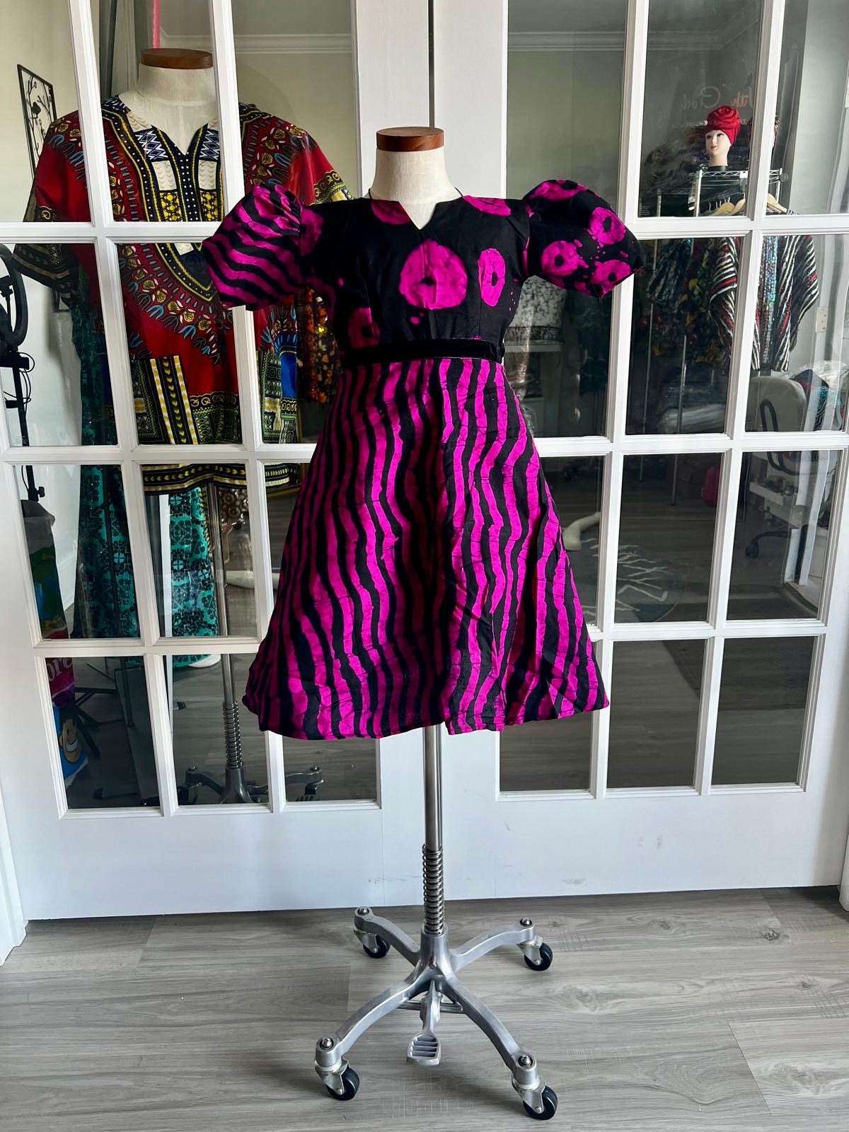 African Wax Ankara Print Afro Sunshine Girls Pink Ball Dress