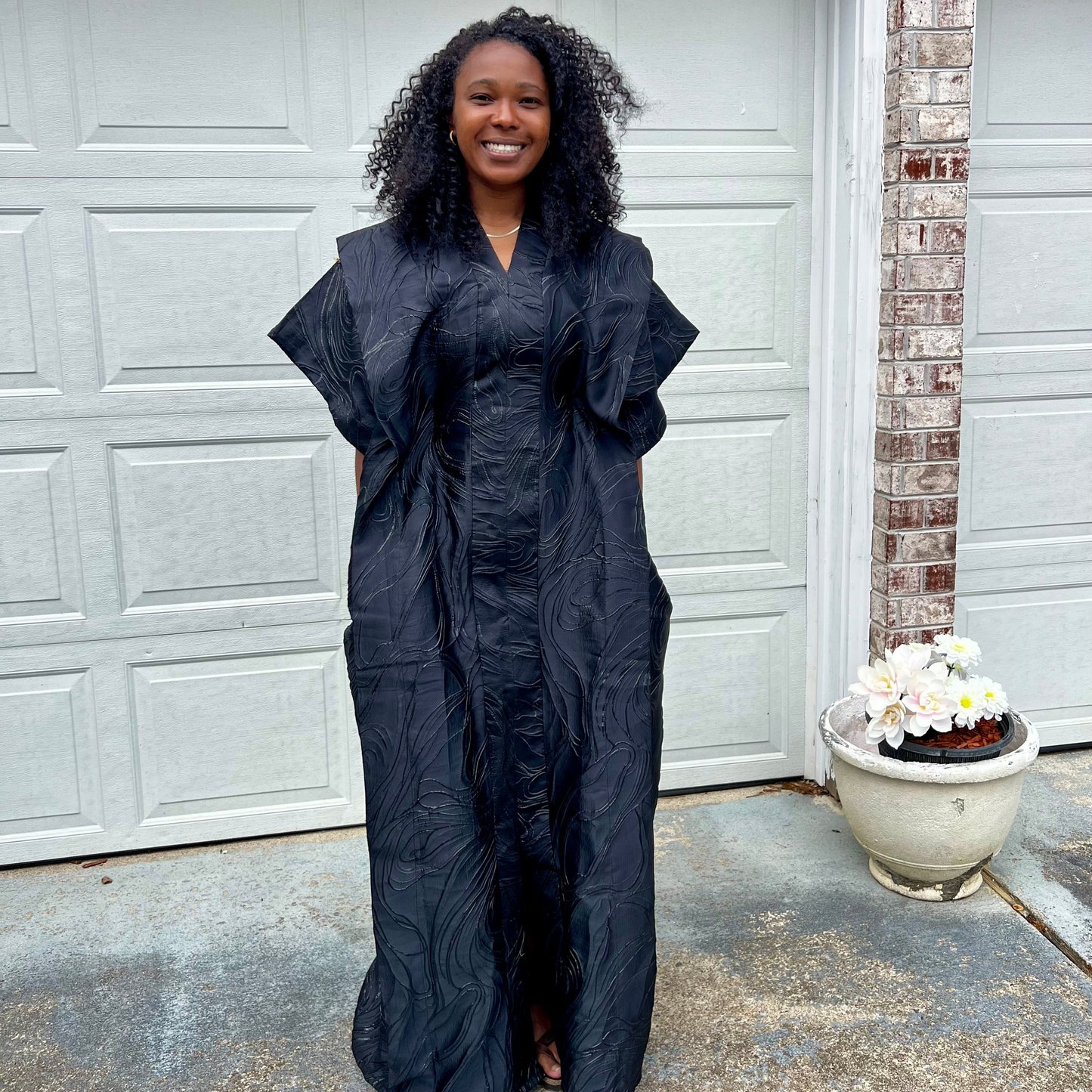 African Unique Rich Aunty Black Damask Brocade Boubou/Maxi Dress