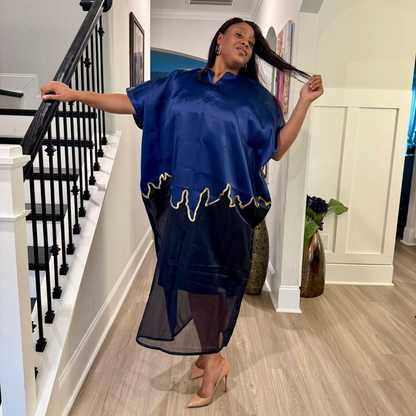 Modern Luxury 2 tone European Organza/Damask Brocade Bubu/Boubou Maxi Dress with inner wear