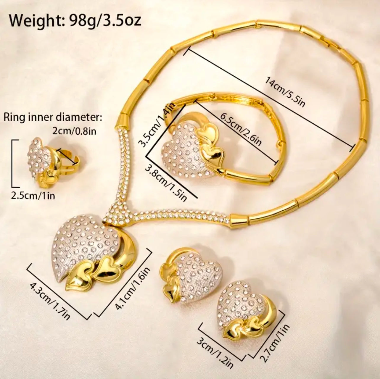 Love Heart Pendant Necklace Set Afro American Outfits