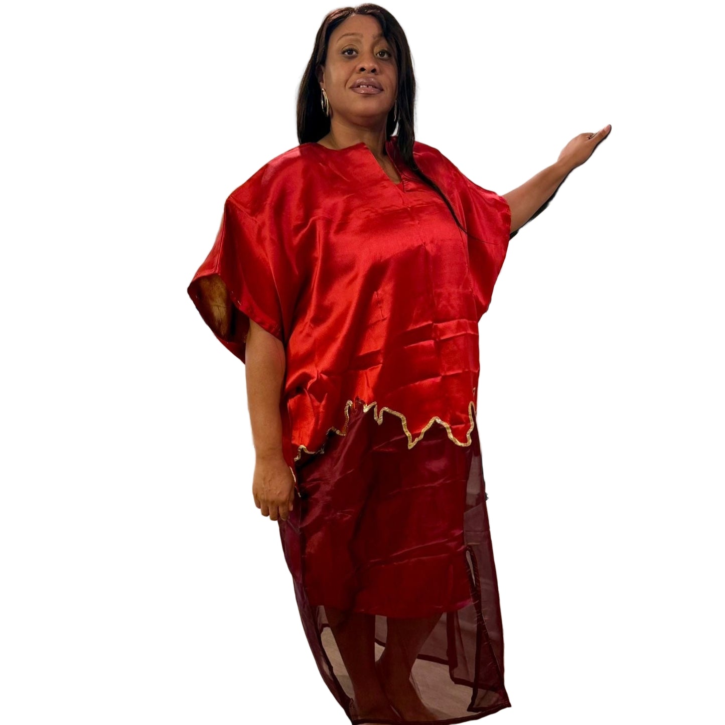 Modern Luxury 2 tone European Organza/Damask Brocade Bubu/Boubou Maxi Dress with inner wear