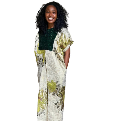 African Unique Damask Brocade with Sequins Boubou/Maxi Dress