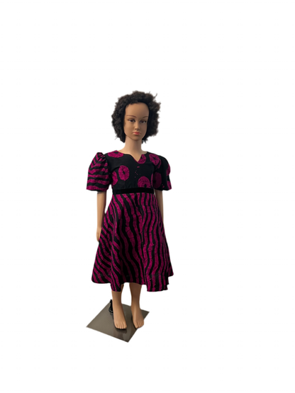 African Wax Ankara Print Afro Sunshine Girls Pink Ball Dress