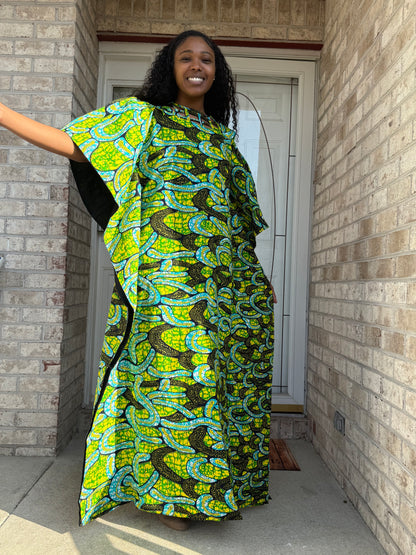 African Ankara Wax Print Basket Neck Bubu Dress Uniquely Designed