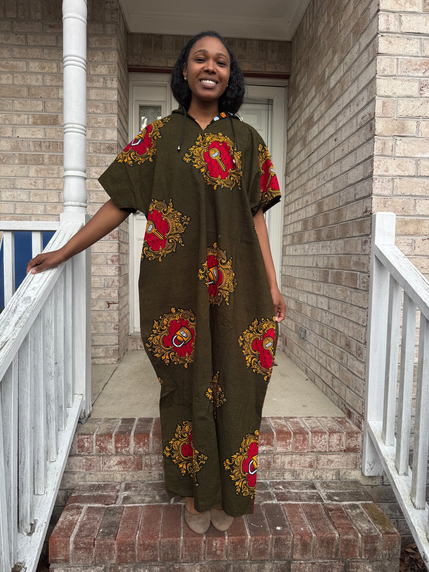 Modern African Ankara Wax Print Hooded Dress with Glittery stones