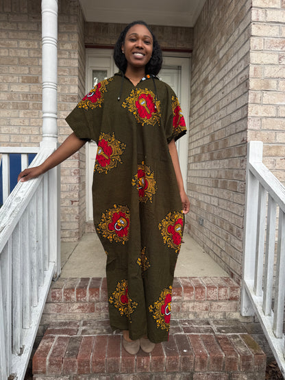 Modern African Ankara Wax Print Hooded Dress with Glittery stones