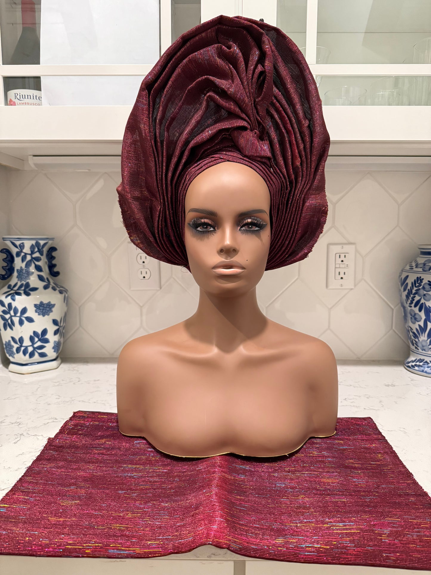 Auto Gele & Ipele Set . Plain Pattern Traditional Aso-Oke Bridal Headwear