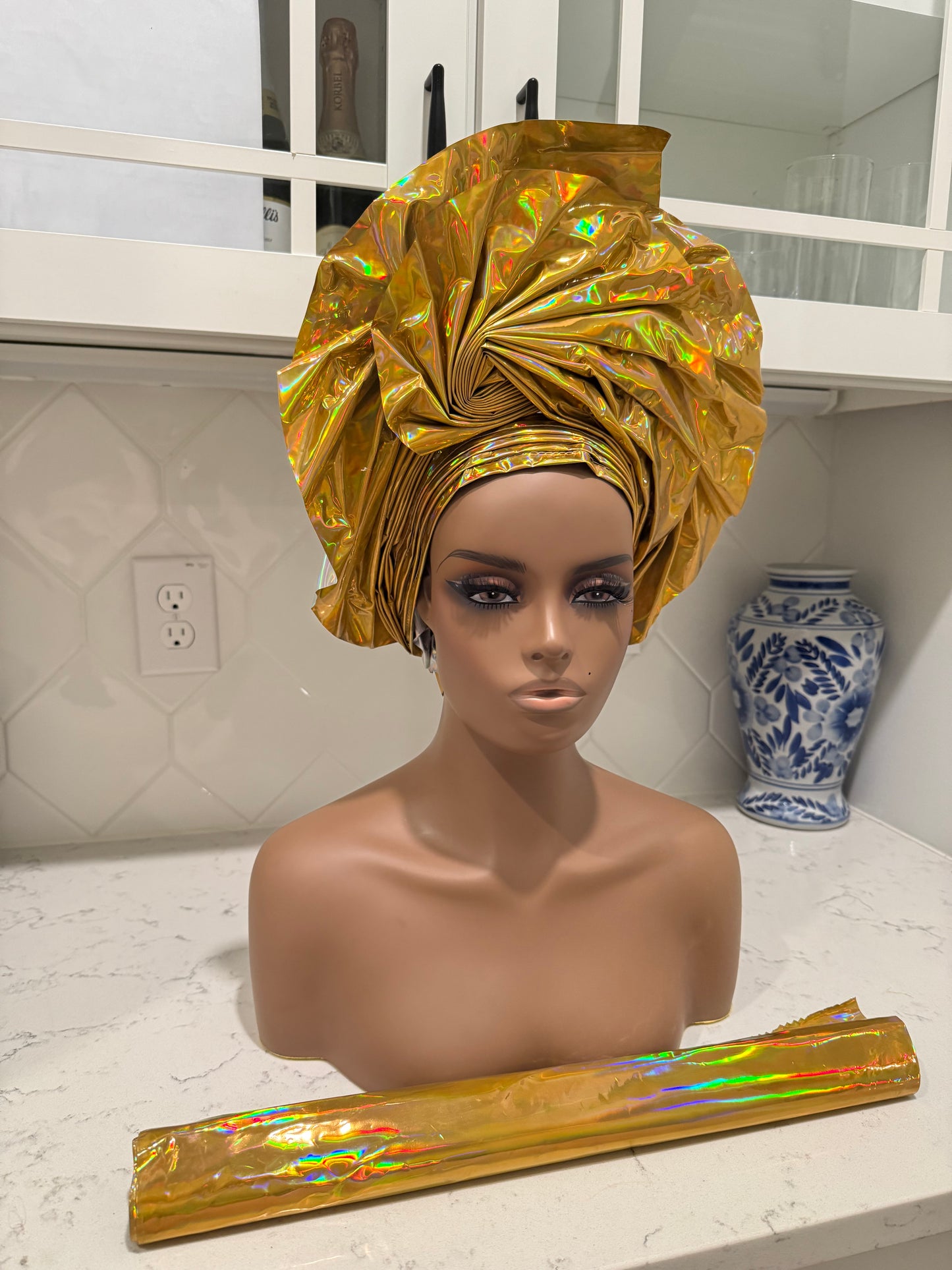 African Unique Liquid Metallic Auto Gele 2p Set