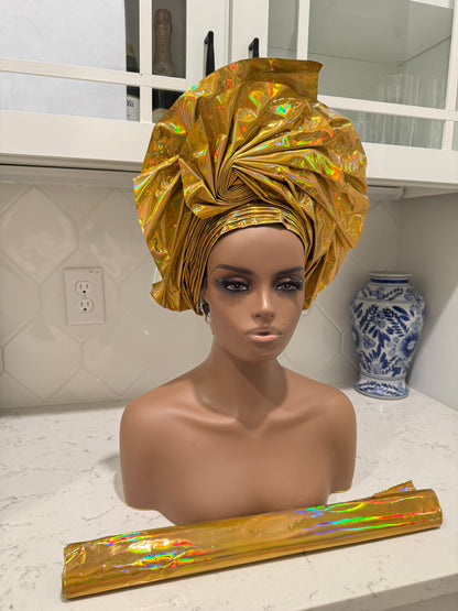 African Unique Liquid Metallic Auto Gele 2p Set