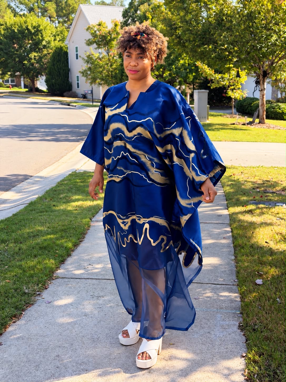 Modern Organza Damask Brocade Maxi Boubou Dress