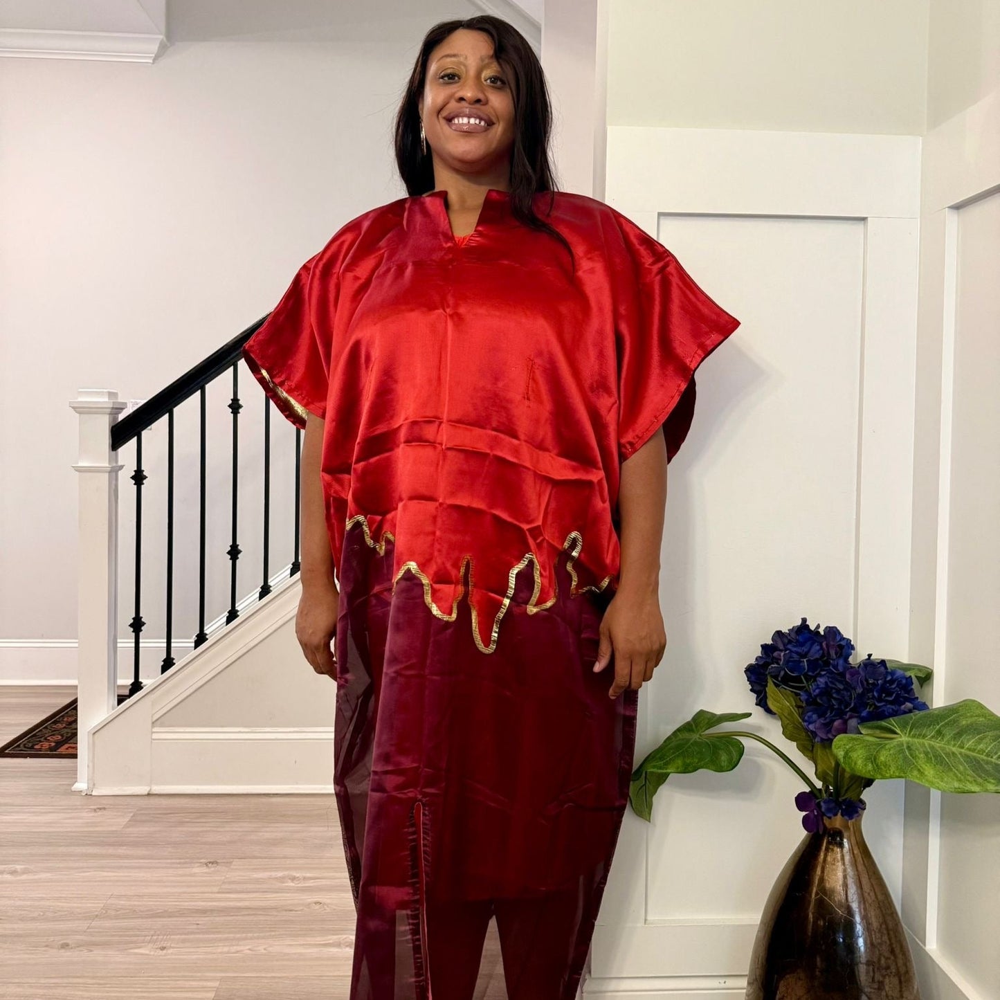 Modern Luxury 2 tone European Organza/Damask Brocade Bubu/Boubou Maxi Dress with inner wear