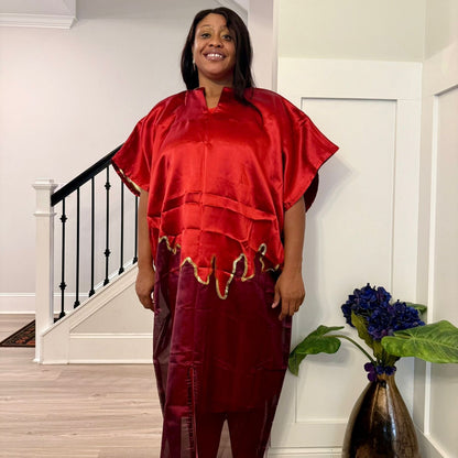 Modern Luxury 2 tone European Organza/Damask Brocade Bubu/Boubou Maxi Dress with inner wear