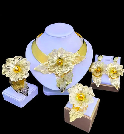 Floral Gold Plated Jewelry Set Afro American Outfits