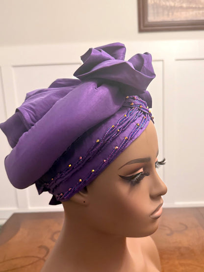 African Double Patterned Beaded Afro Adufe Turban/Hat/Cap
