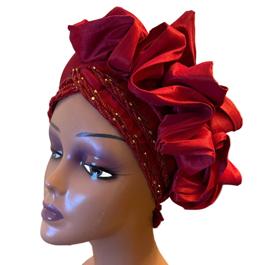 African Double Patterned Beaded Afro Adufe Turban/Hat/Cap