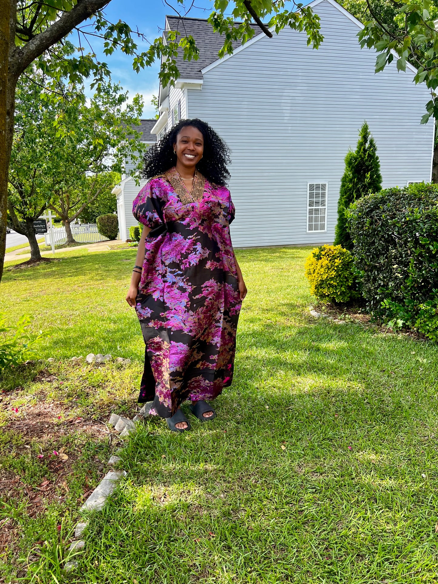 African Luxury Damask Brocade Abstract Pattern Bubu Maxi Dress
