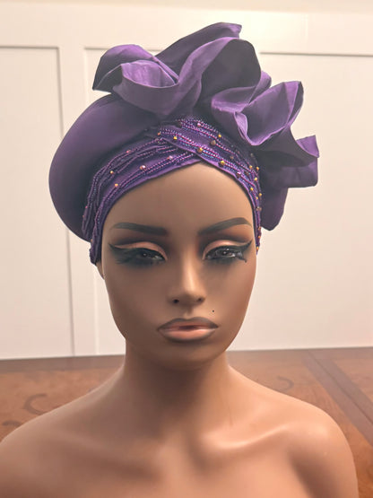 African Double Patterned Beaded Afro Adufe Turban/Hat/Cap