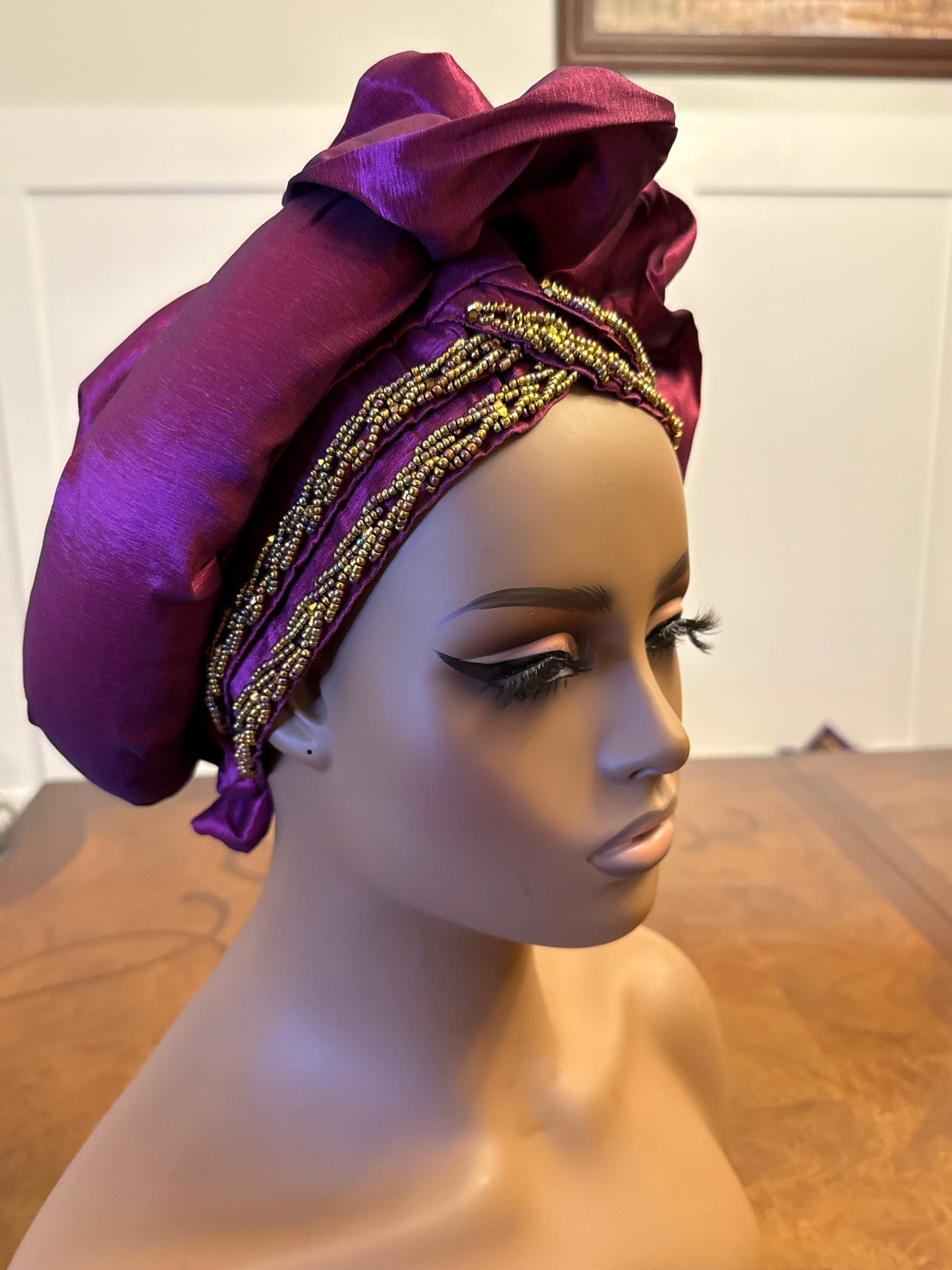 African Double Patterned Beaded Afro Adufe Turban/Hat/Cap