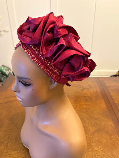African Double Patterned Beaded Afro Adufe Turban/Hat/Cap