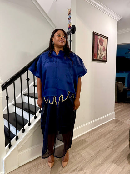 Modern Luxury 2 tone European Organza/Damask Brocade Bubu/Boubou Maxi Dress with inner wear