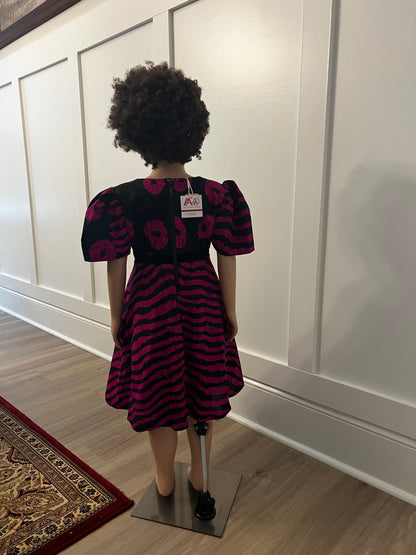 African Wax Ankara Print Afro Sunshine Girls Pink Ball Dress