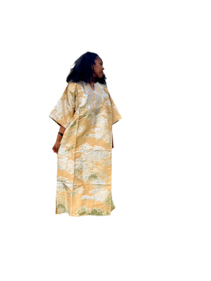 African Luxury Damask Brocade Abstract Pattern Bubu Maxi Dress