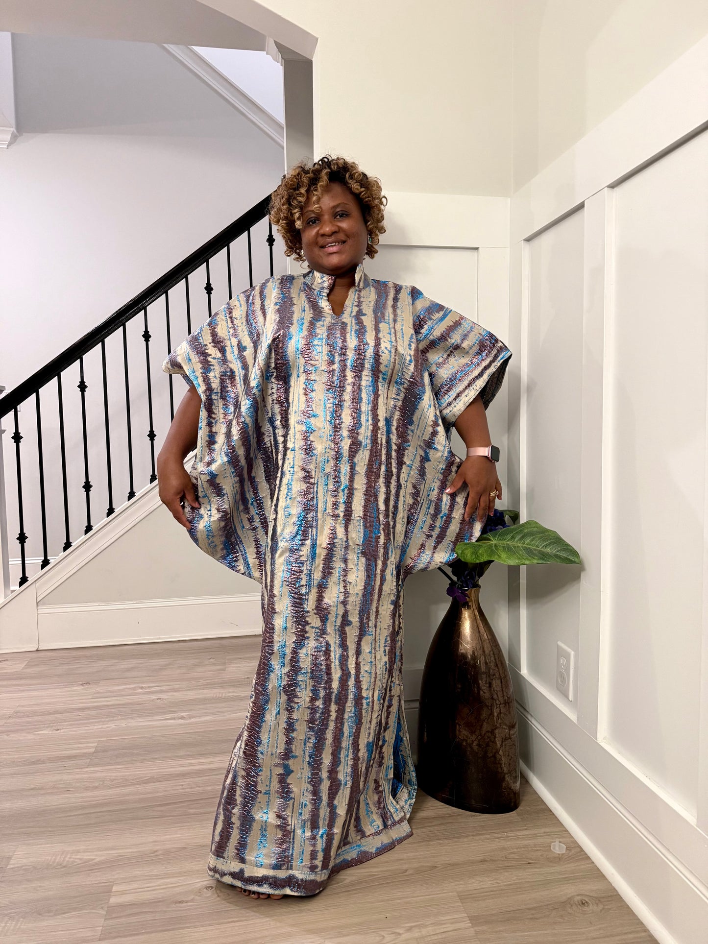 Luxury European Damask Brocade Bubu Maxi Dress