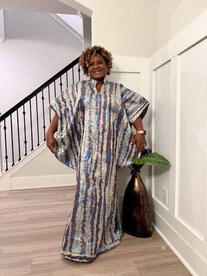 Luxury European Damask Brocade Bubu Maxi Dress