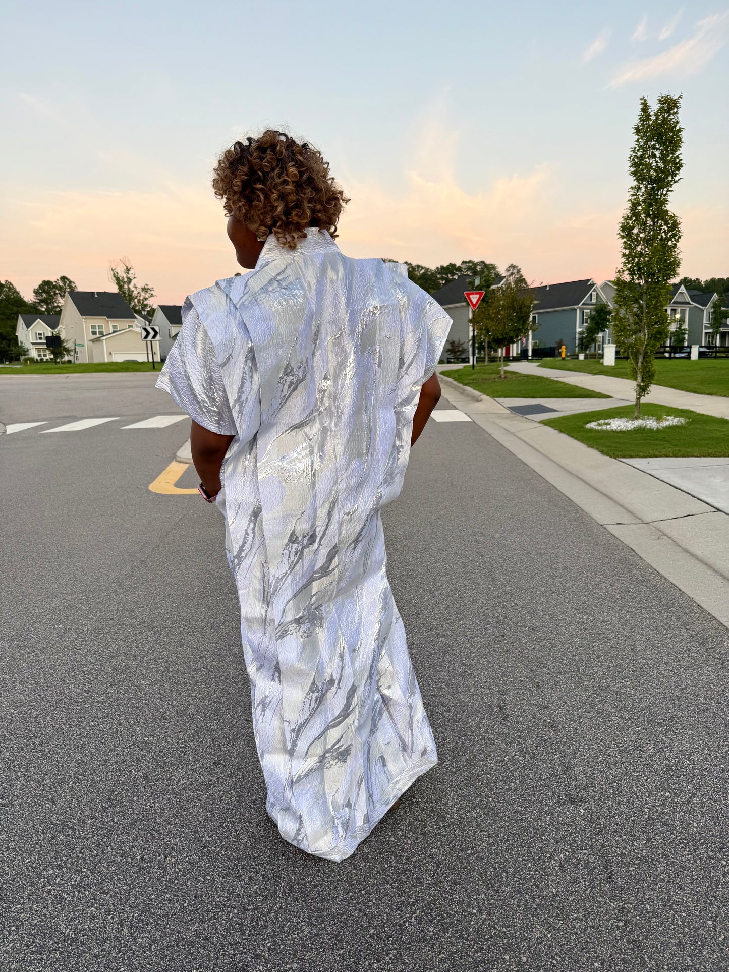 High Quality Luxury White African Damask Brocade Bubu/Boubou Maxi Dress Buga Style