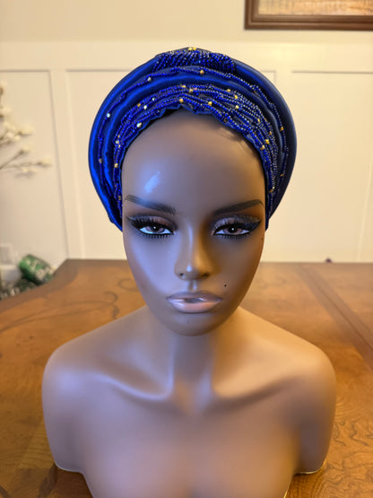 African 2/3 in 1p Hand Beaded luxury Turban