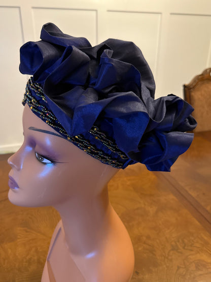African Double Patterned Beaded Afro Adufe Turban/Hat/Cap