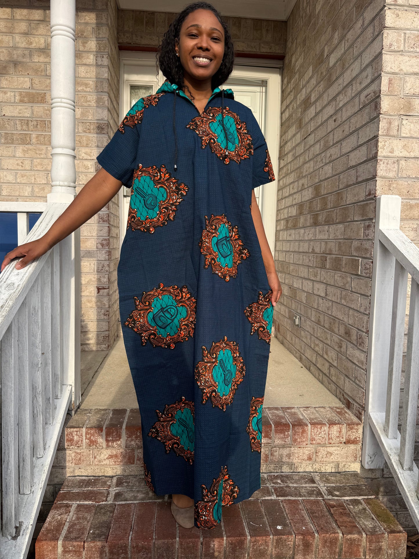 Modern African Ankara Wax Print Hooded Dress with Glittery stones