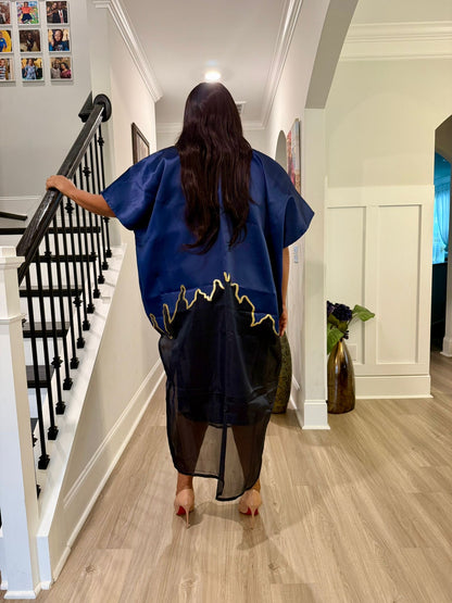 Modern Luxury 2 tone European Organza/Damask Brocade Bubu/Boubou Maxi Dress with inner wear