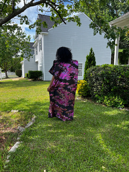 African Luxury Damask Brocade Abstract Pattern Bubu Maxi Dress