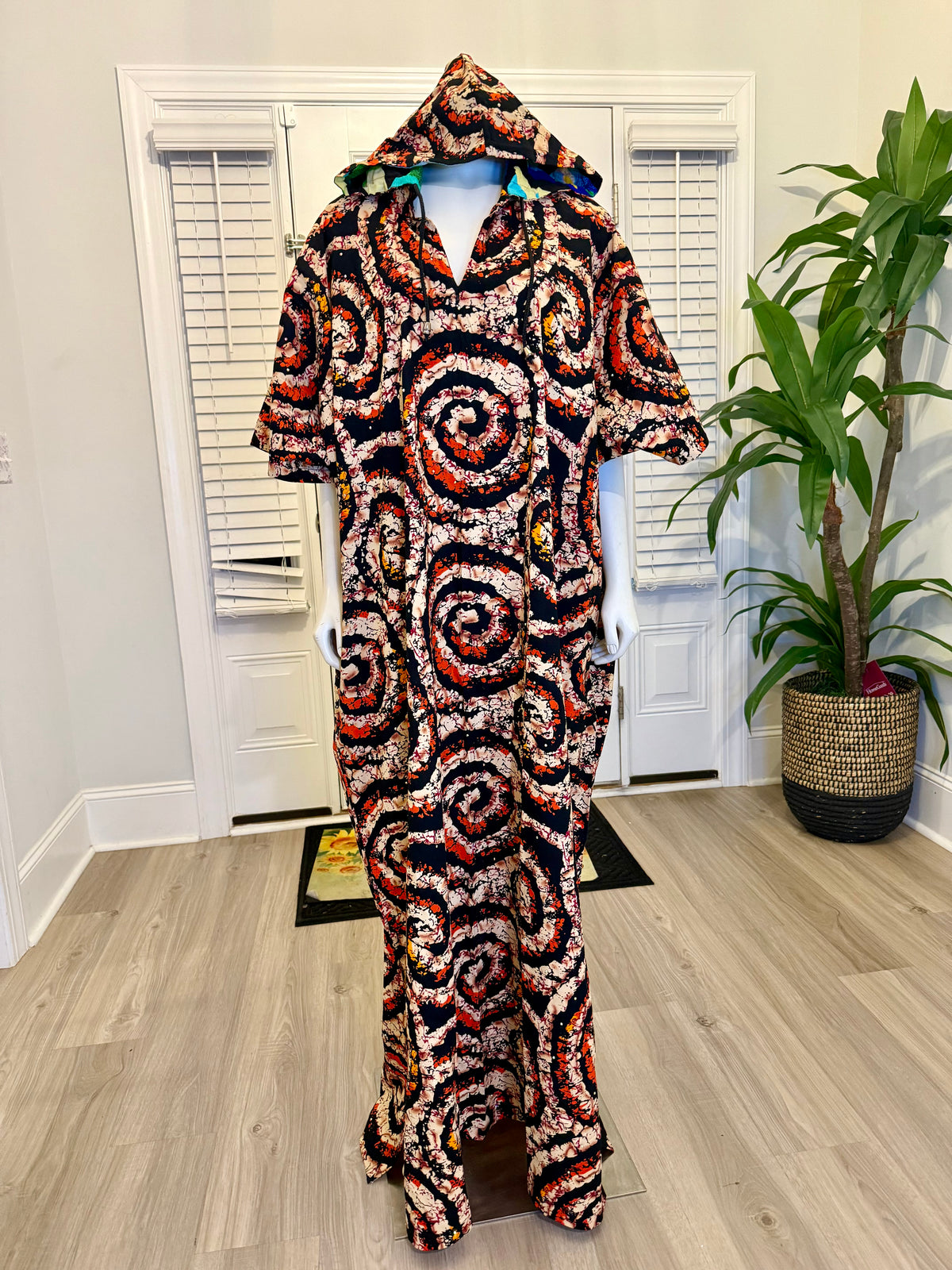 Modern African Ankara Wax Print Hoodie Dress with Glittery stone Embellishments