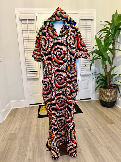 Modern African Ankara Wax Print Hoodie Dress with Glittery stone Embellishments