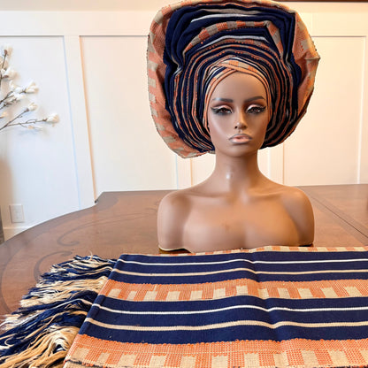 Traditional African Bridal Headgear/Head Tie Aso-Oke/Kente Auto Gele 2p Set Gele and Ipele