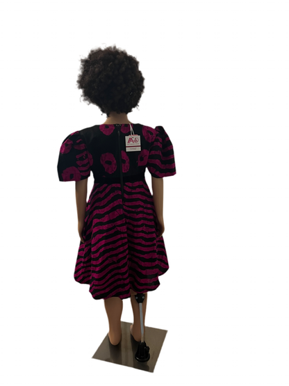 African Wax Ankara Print Afro Sunshine Girls Pink Ball Dress