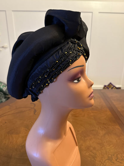 African Double Patterned Beaded Afro Adufe Turban/Hat/Cap