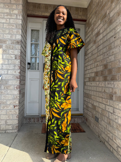 African Ankara Wax Print Double Pattern A Line Dress