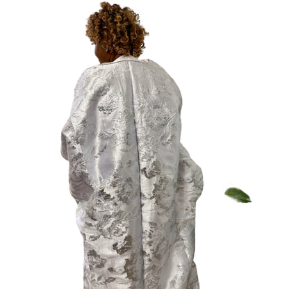 Embroidered White Brocade Maxi Dress: African Bubu Boubou Gown