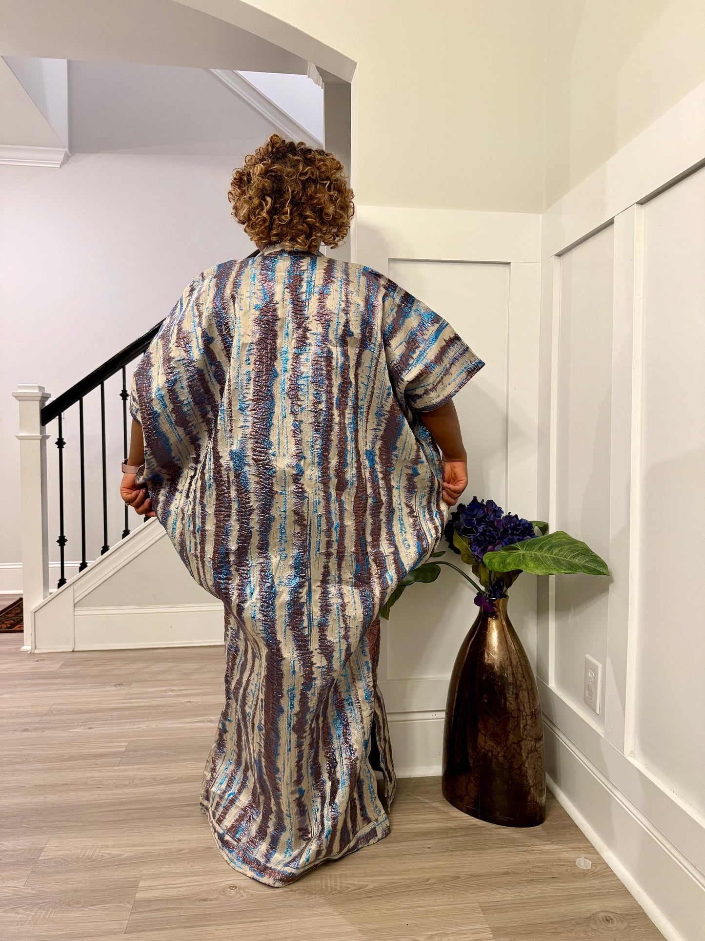 Luxury European Damask Brocade Bubu Maxi Dress