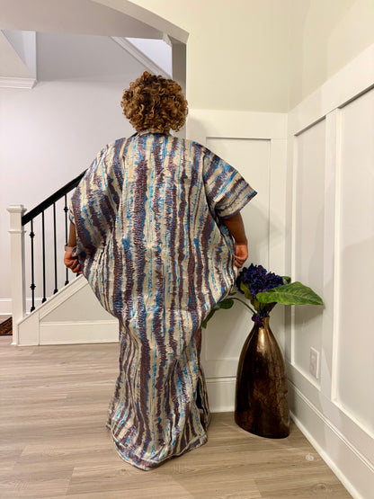 Luxury European Damask Brocade Bubu Maxi Dress