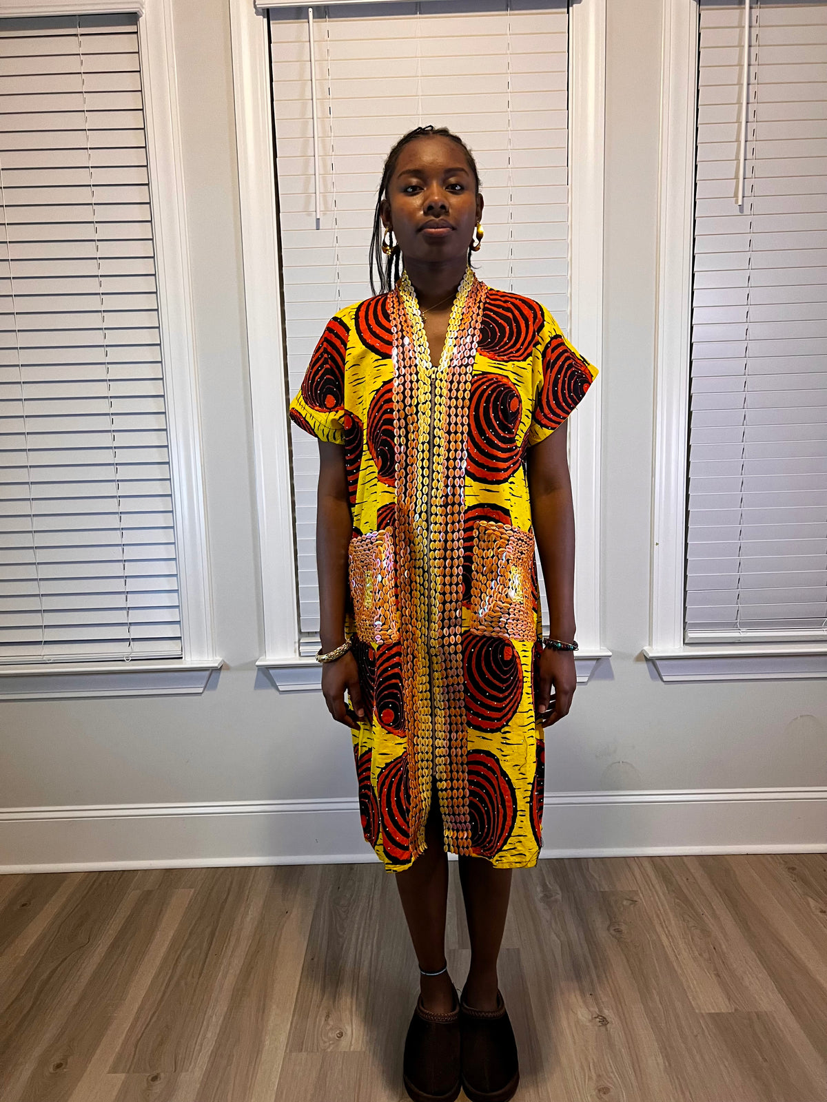 African Ankara Hand Beaded Short Maxi Bubu/Dress