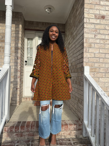 African Ankara Wax Print Women Zipper Jacket Tops/Blouse