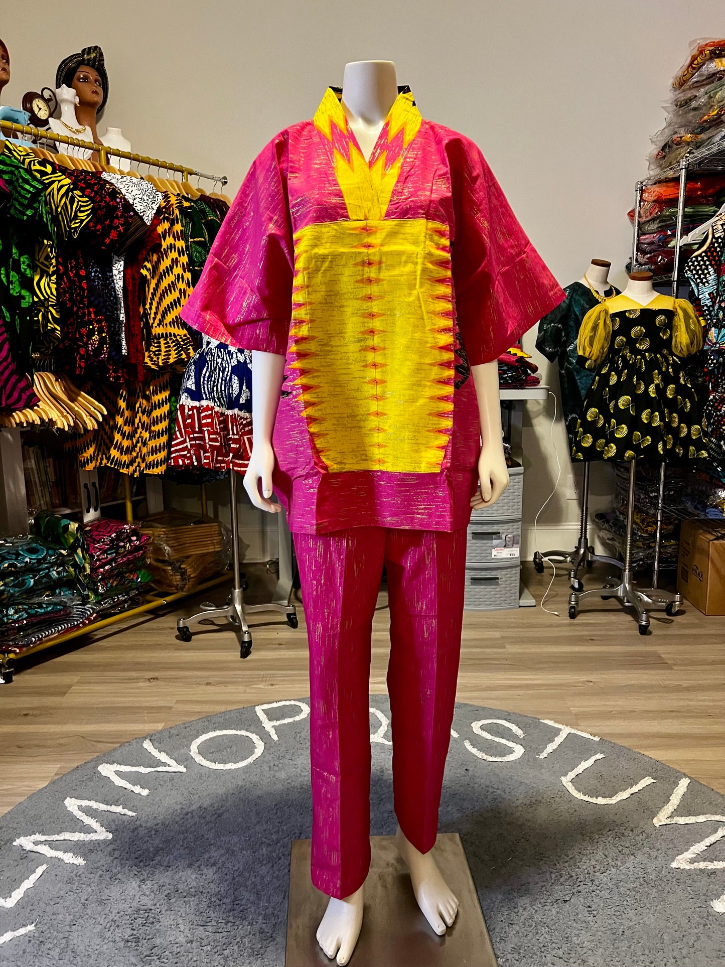 Afro Kente Gold Buga Pant Set Afro American Outfits