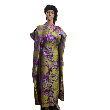 African Luxury Damask Brocade Abstract Pattern Bubu Maxi Dress