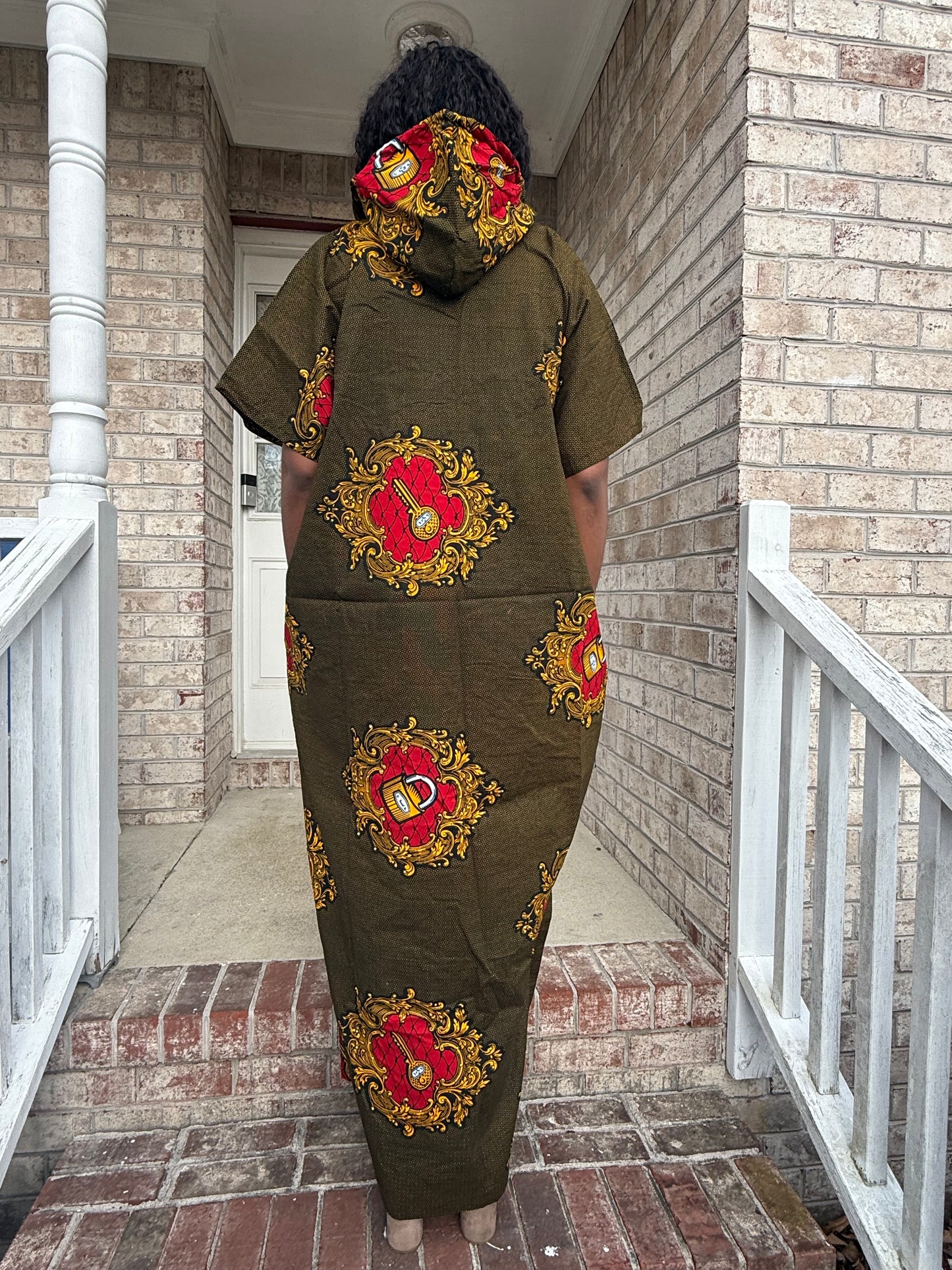 Modern African Ankara Wax Print Hooded Dress with Glittery stones