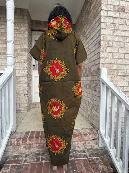 Modern African Ankara Wax Print Hooded Dress with Glittery stones